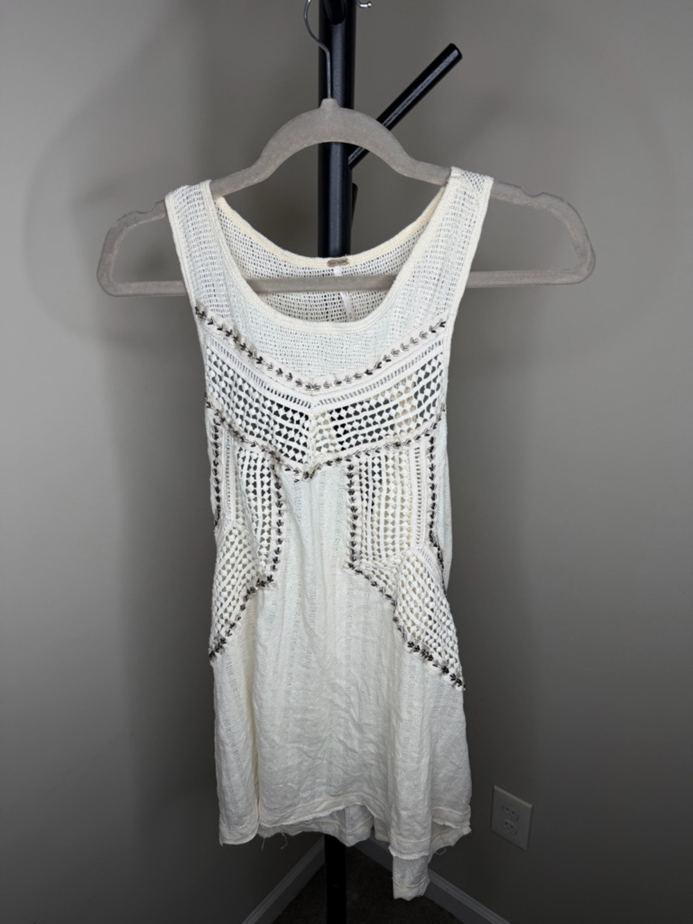 Free People Crochet Embellished Sequin Tank Tunic in Cream Size M